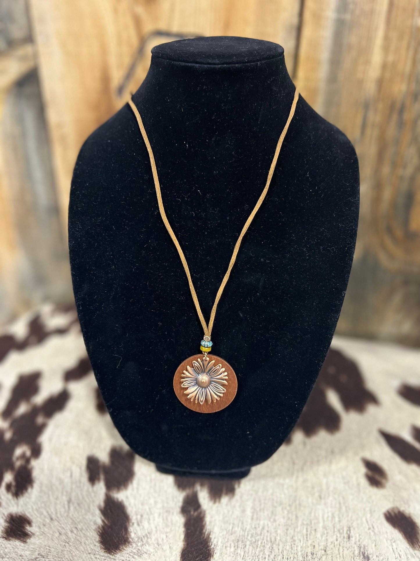 Leather Copper Flower Necklace