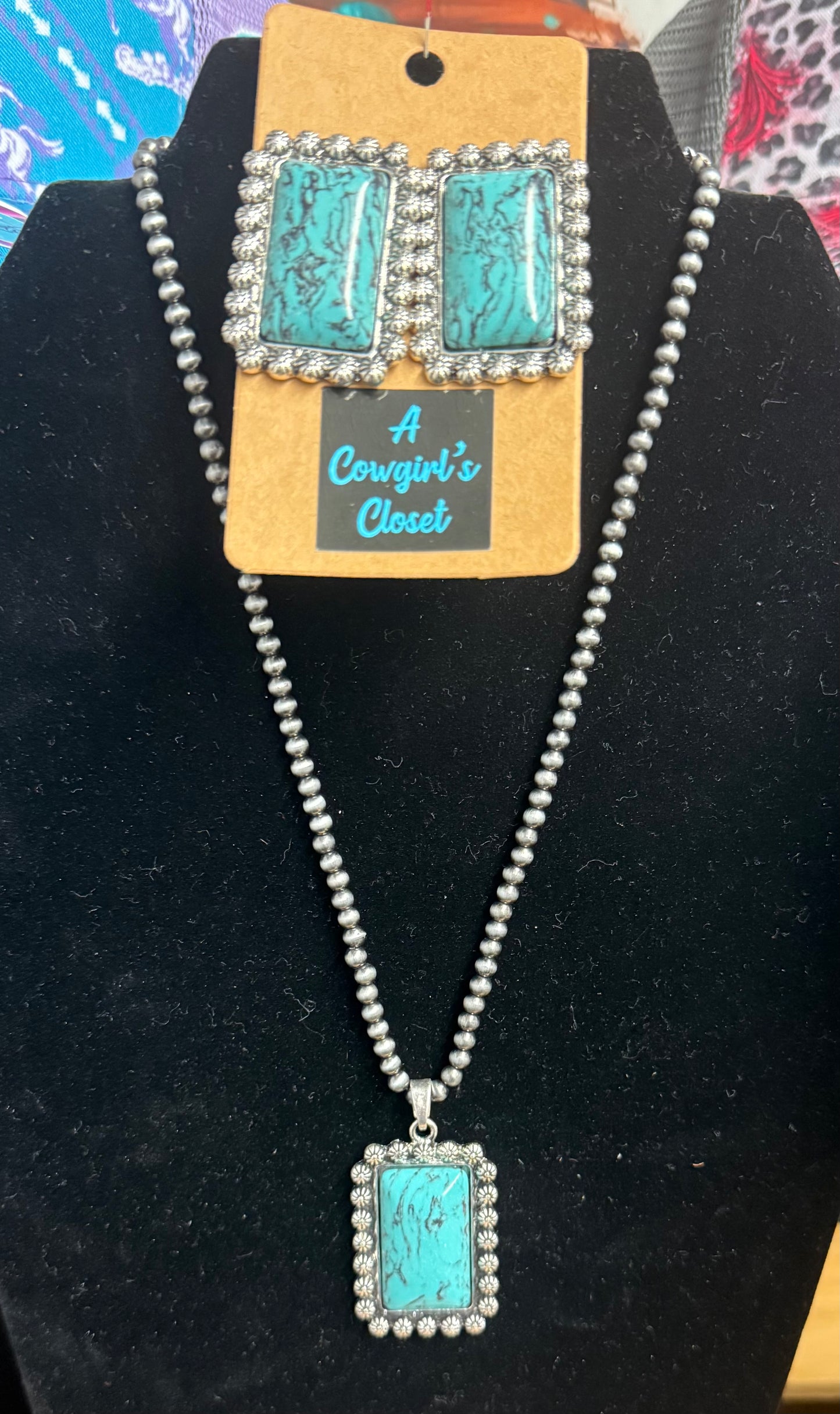 Square Turquoise Necklace & Earring Set