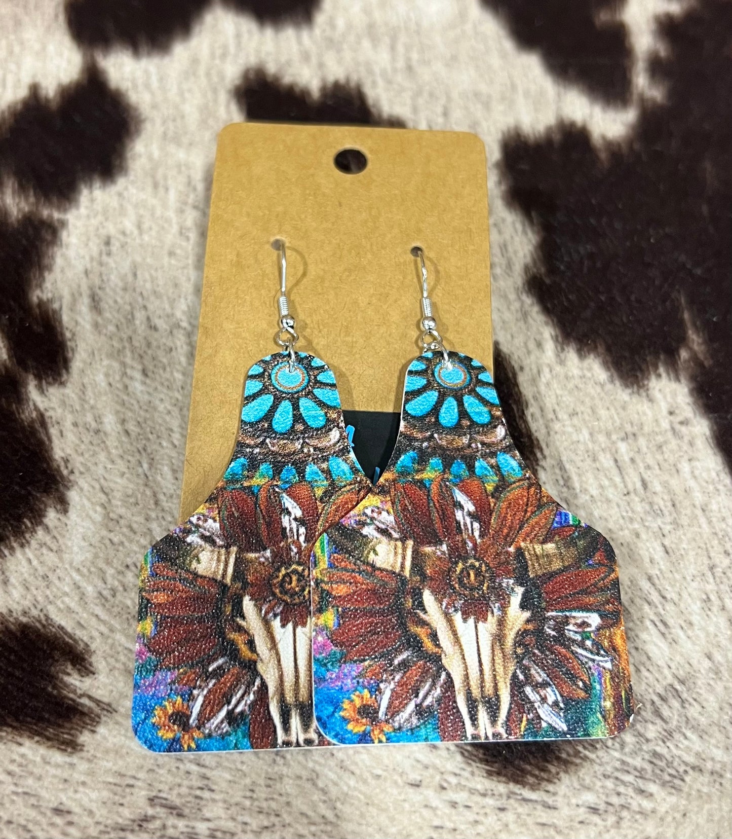 Cow Tag Steer Skull Earrings
