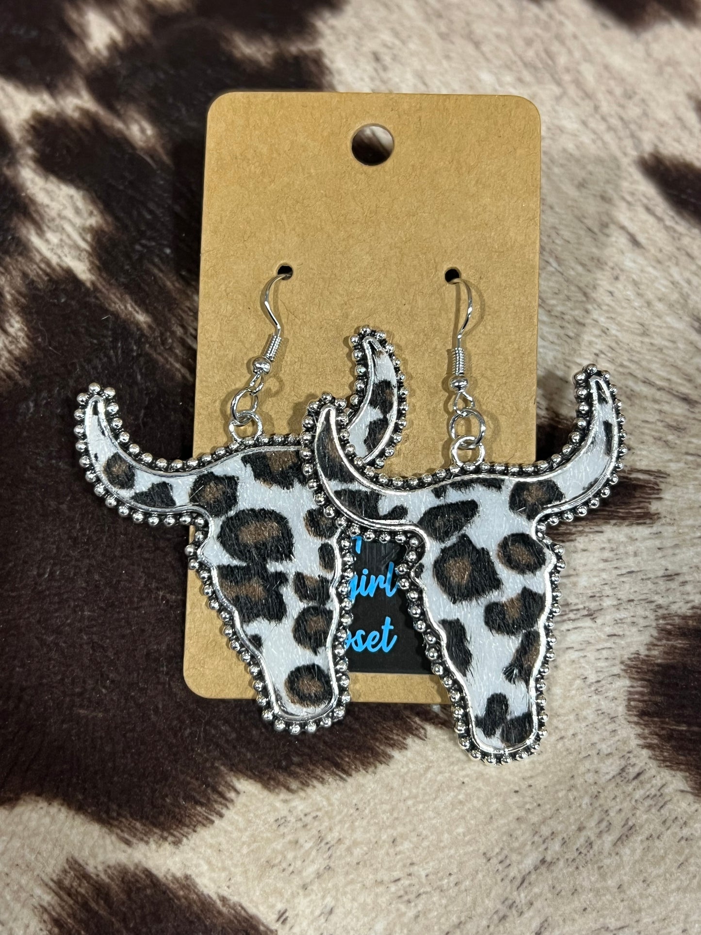 Cheetah Steer Skull Earrings