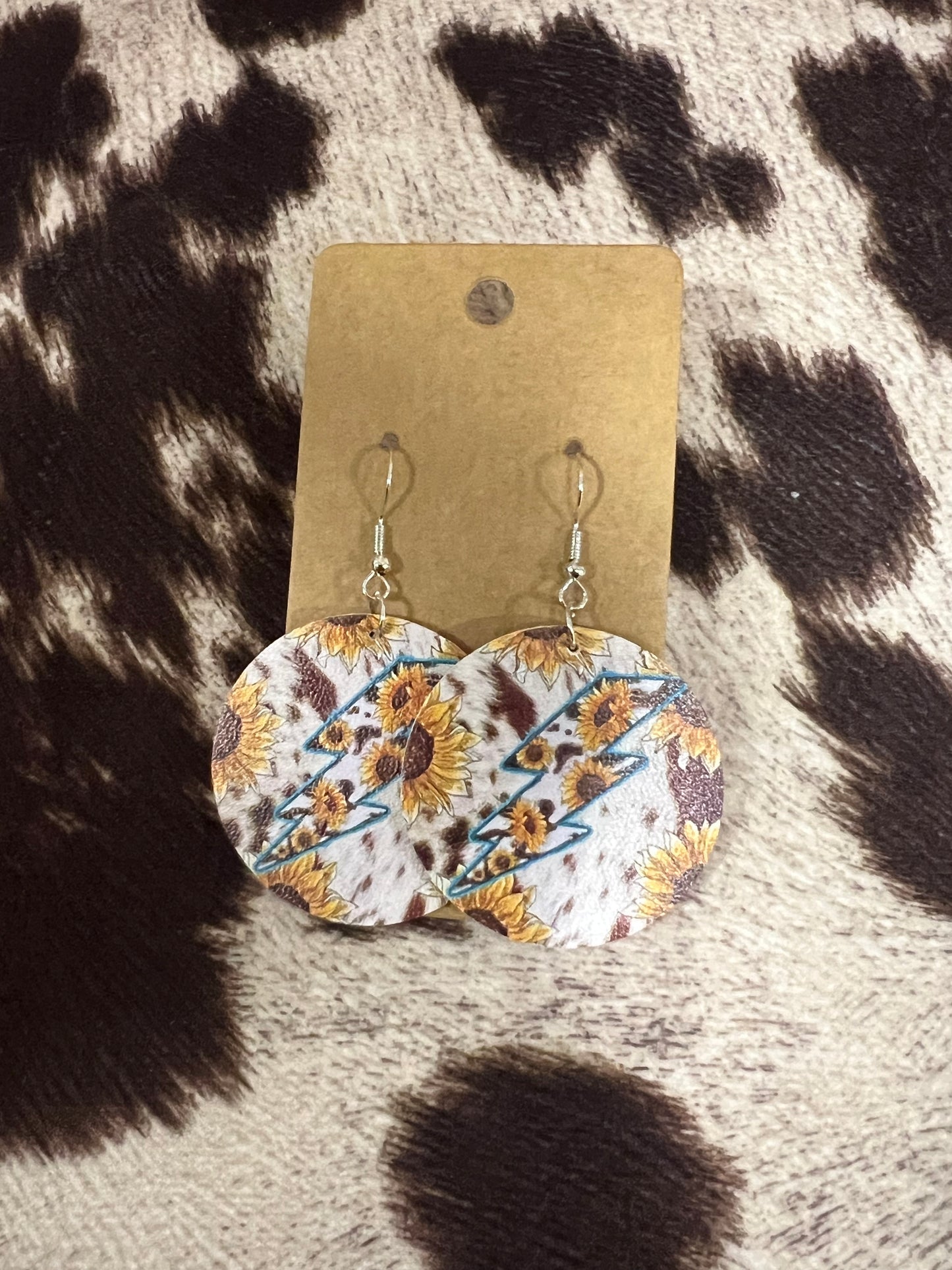 Cow Print Lightning Earrings