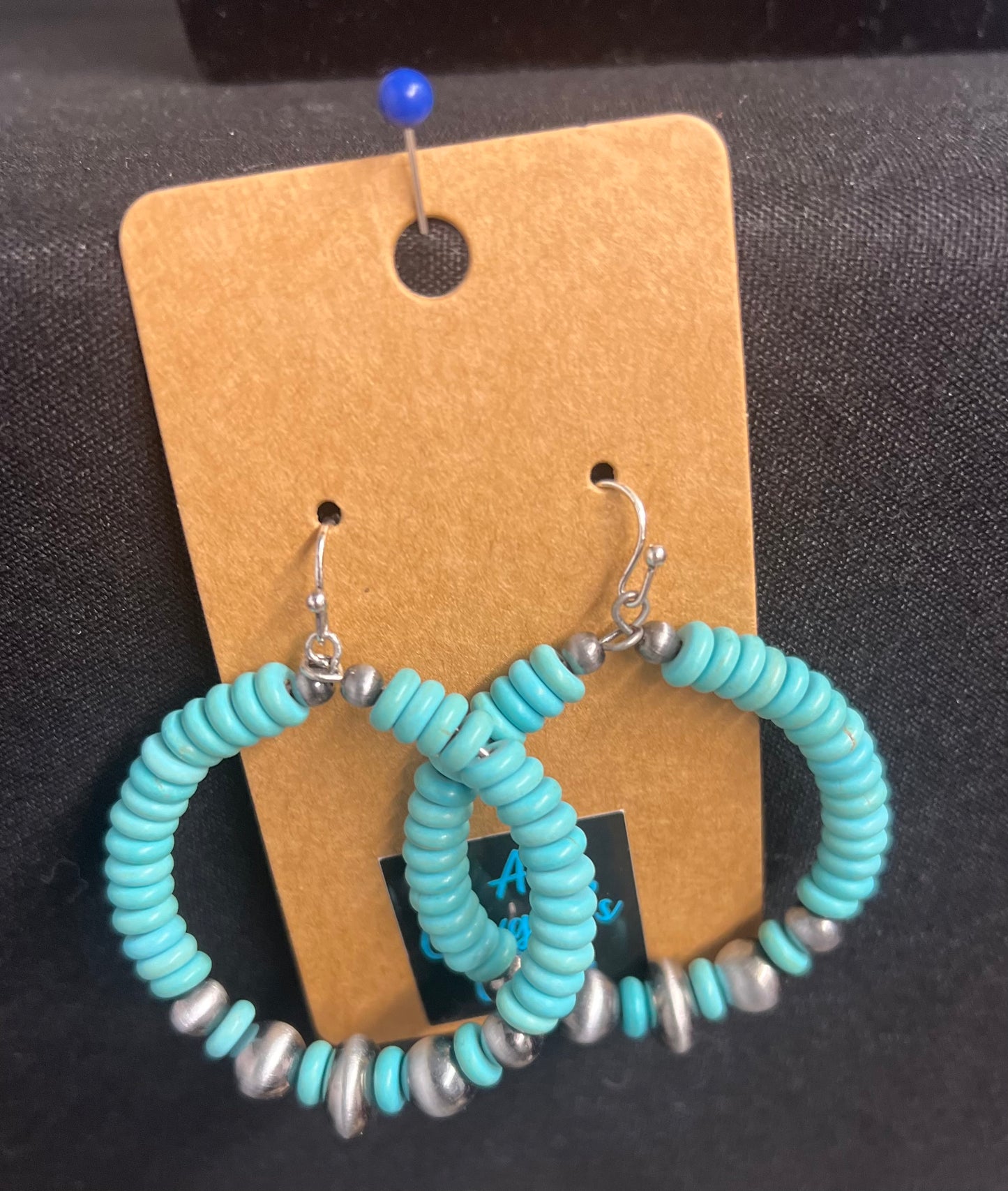 Turquoise Hoop Earrings With Faux Navajo Saucers