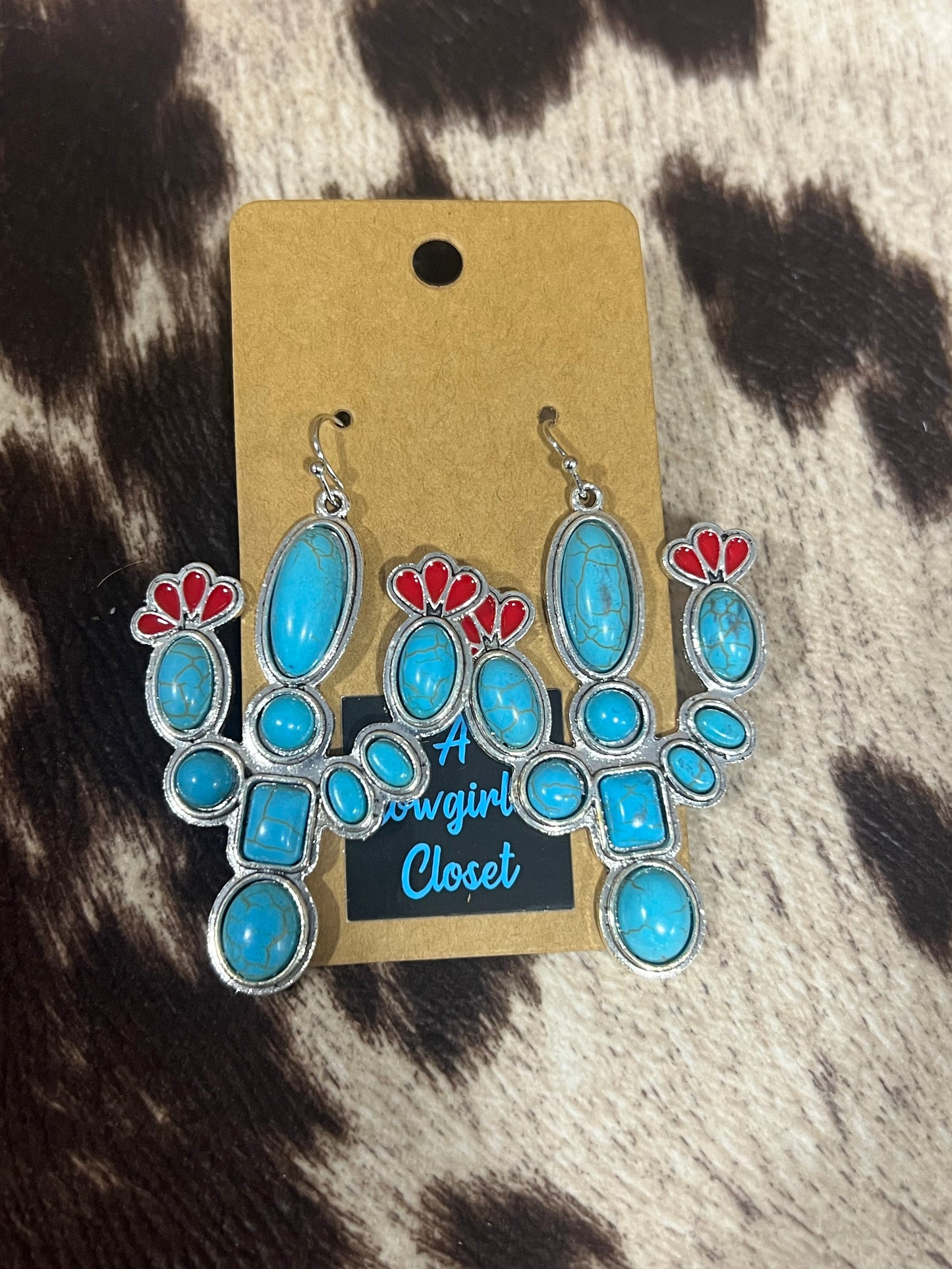 Turquoise and Red Cactus Earrings