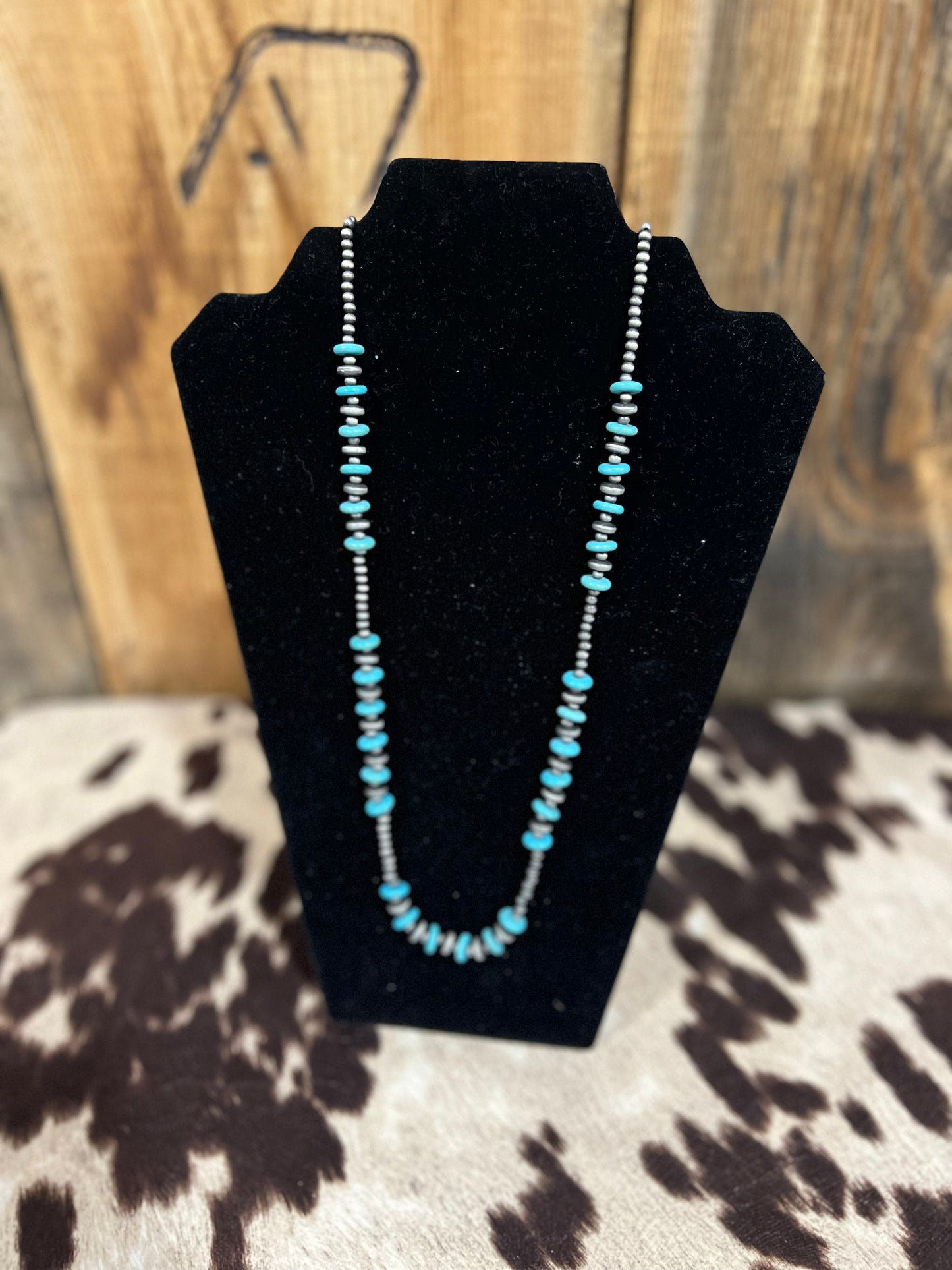 Long Navajo Necklace with Turquoise Saucers