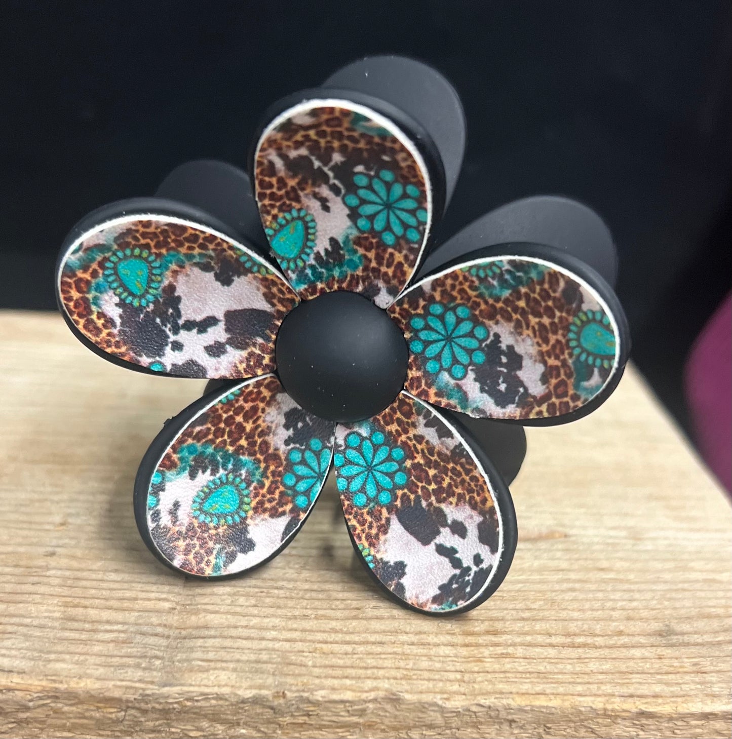 Cow Print Black Flower Clip