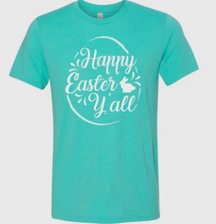 Turquoise Happy Easter Y’all Tee
