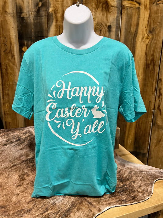Turquoise Happy Easter Y’all Tee