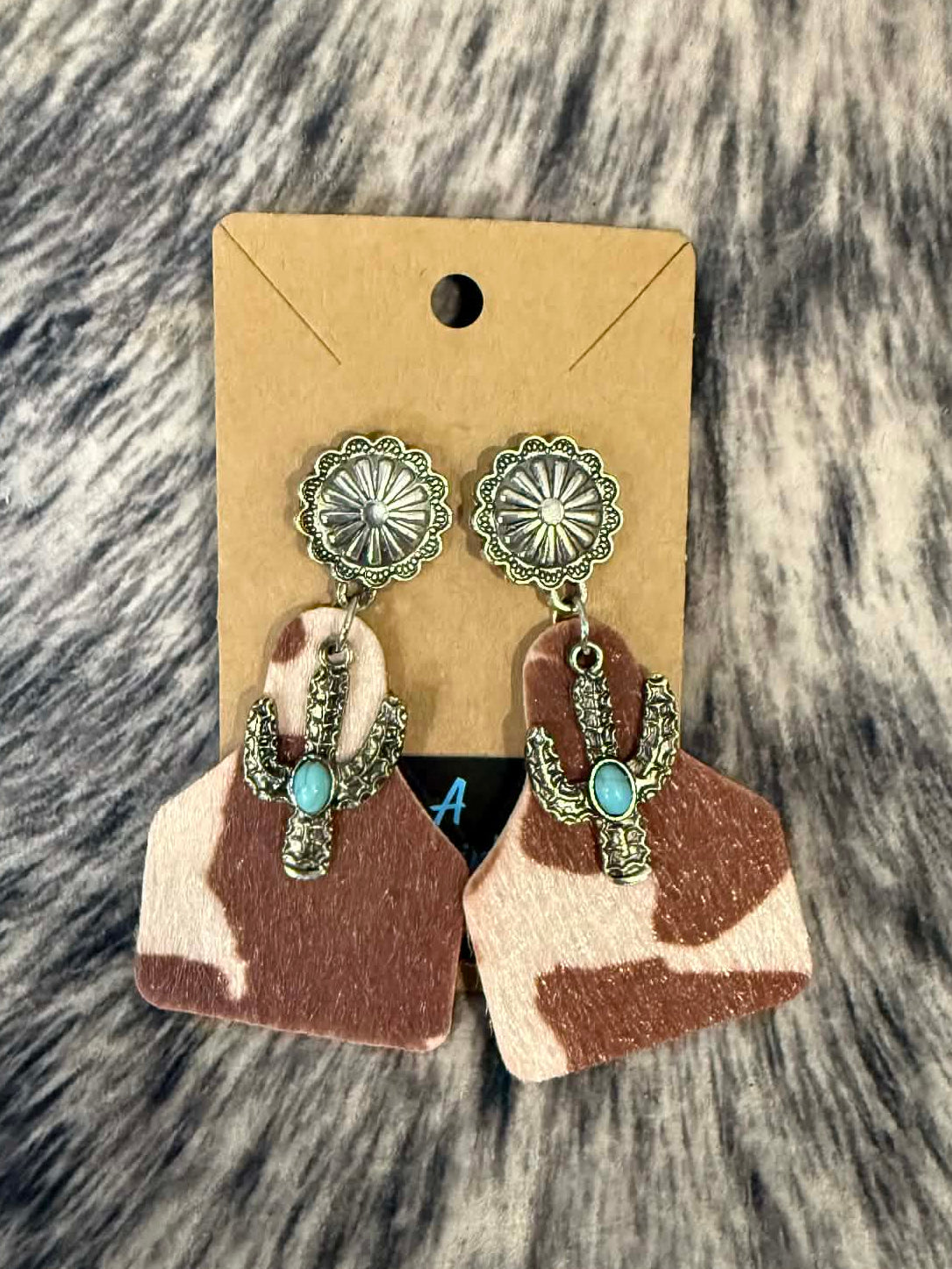Cow Tag Cactus Earrings