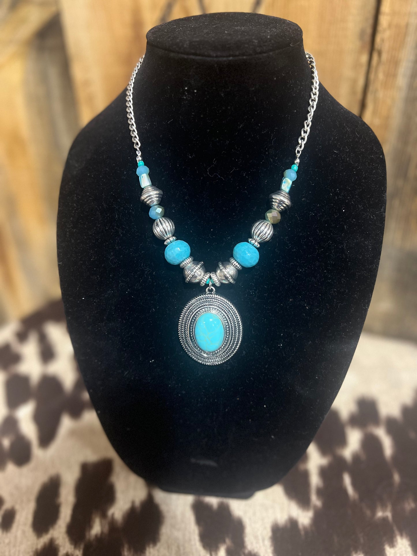 Turquoise Round Pendant Necklace-Last One!