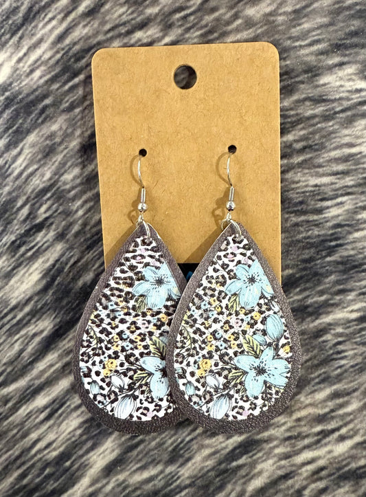 Flower Cheetah Teardrop Earrings