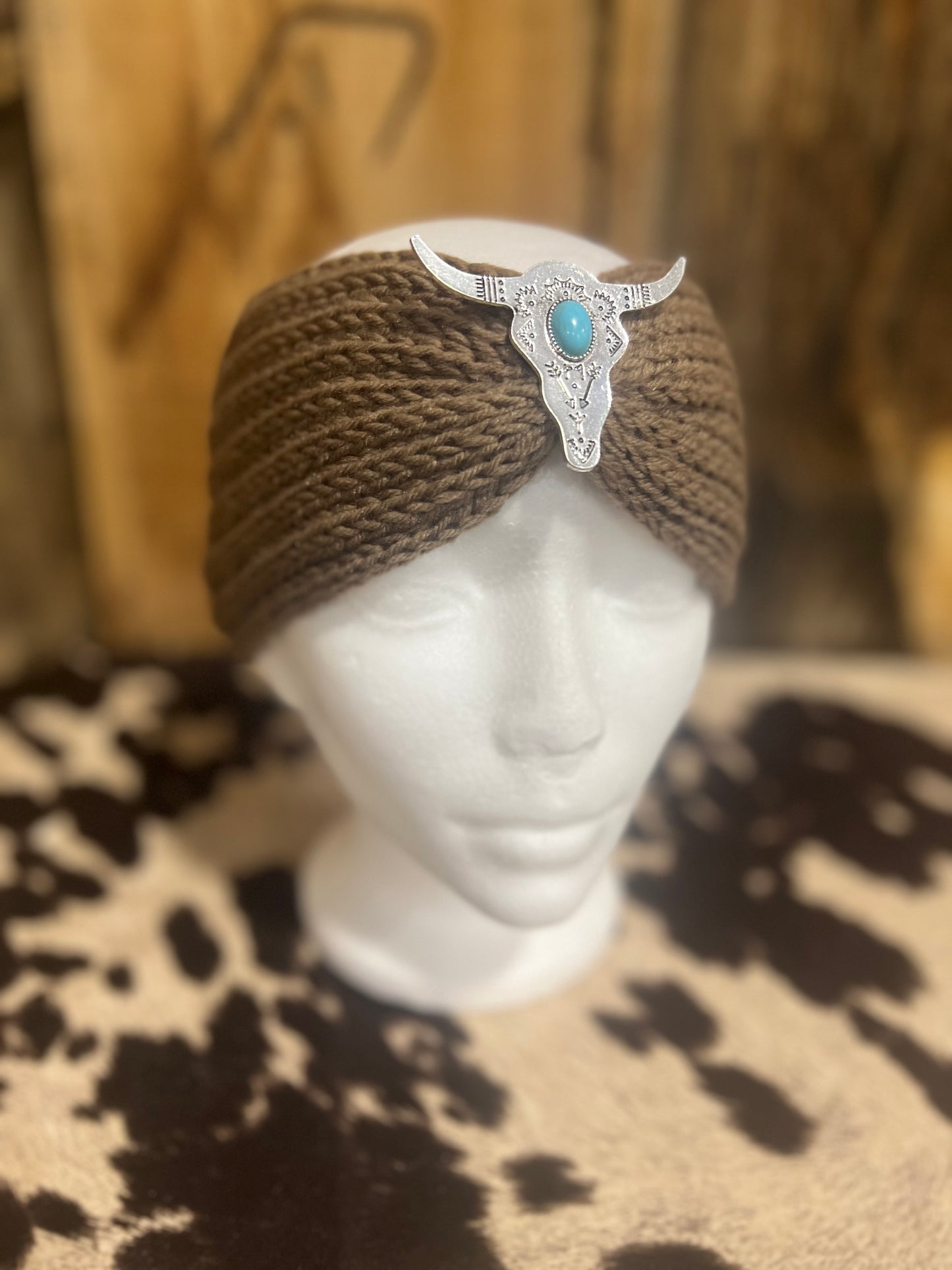 Brown Steer Skull Winter Headband