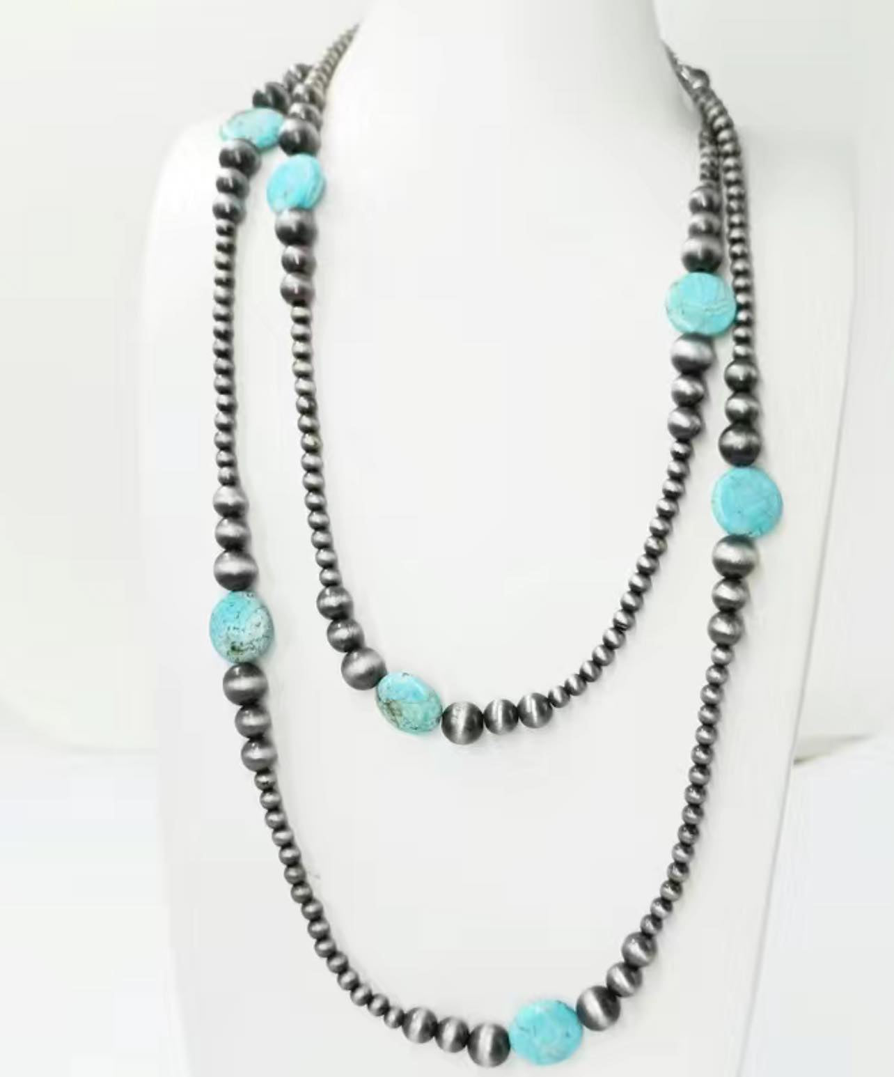 Long Turquoise and Navajo Necklace