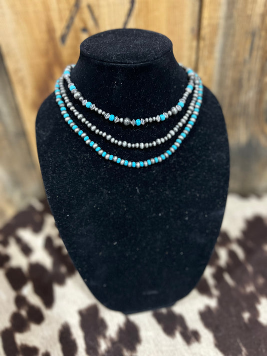 3 layer Turquoise & Navajo Necklace