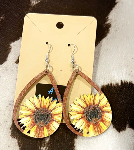 Sunflower Wooden Earrings