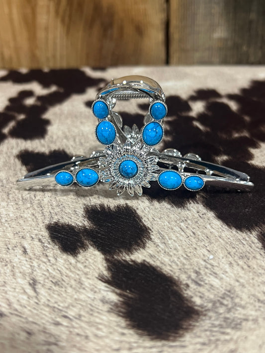 Silver Hair Clip with Sunflower
