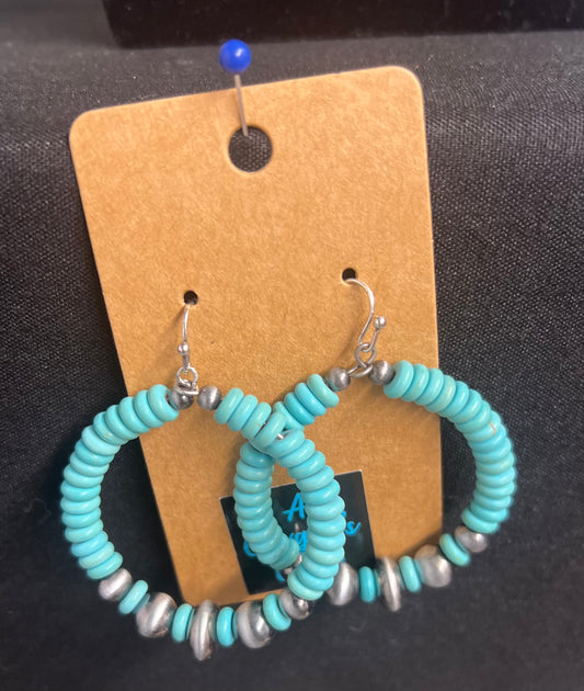 Turquoise Hoop Earrings With Faux Navajo Saucers