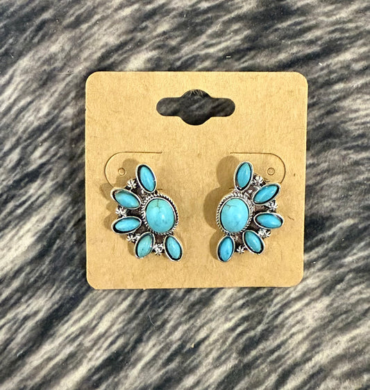 Half Turquoise Cluster Studs