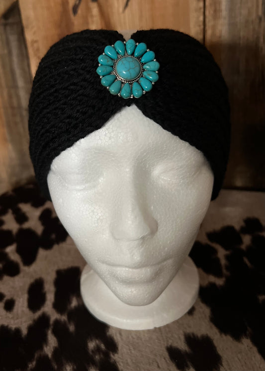 #8 Black Winter Concho Headband