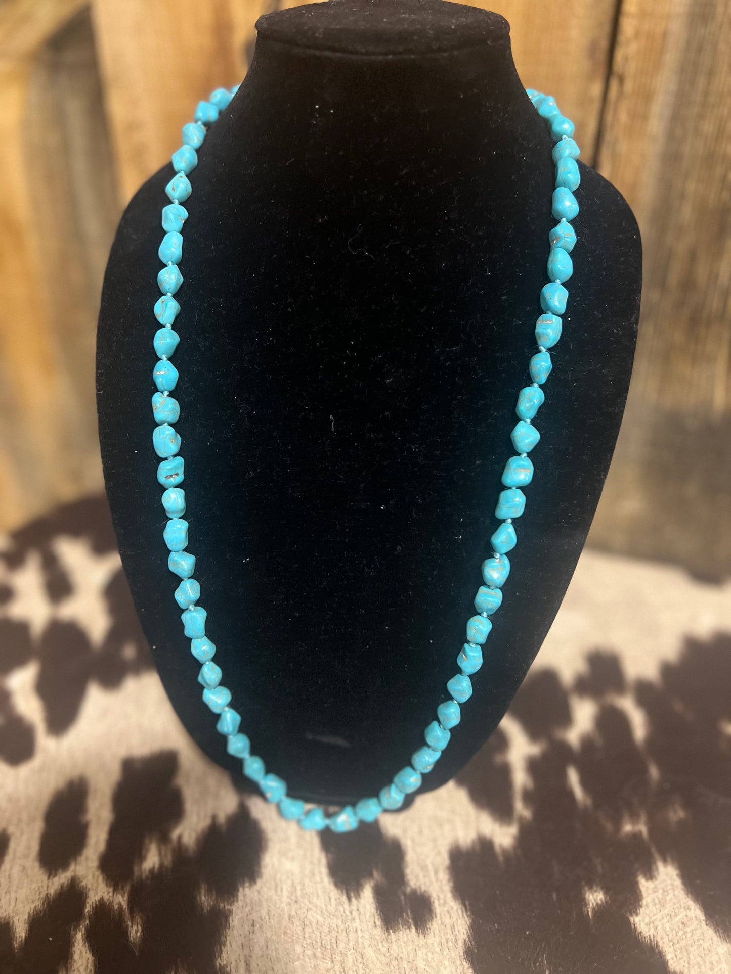 Long Turquoise Chunk Necklace