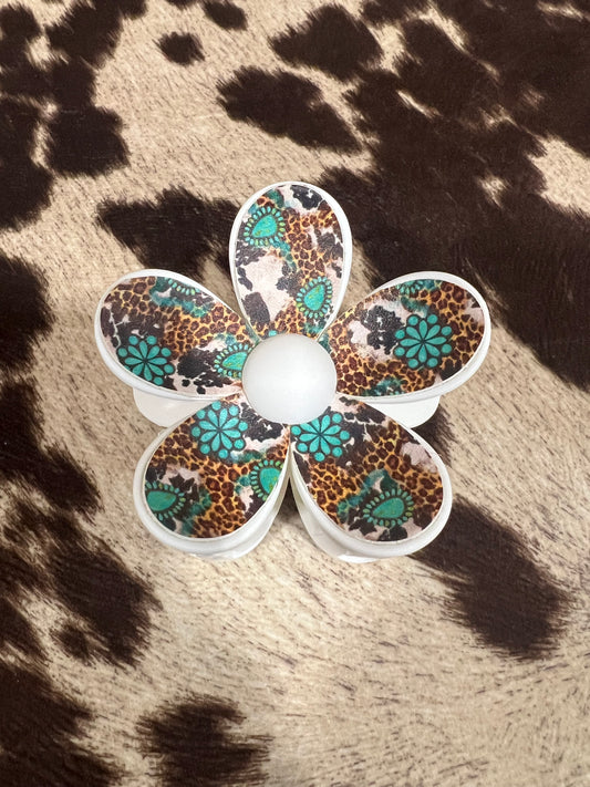 White Flower Clip with Print