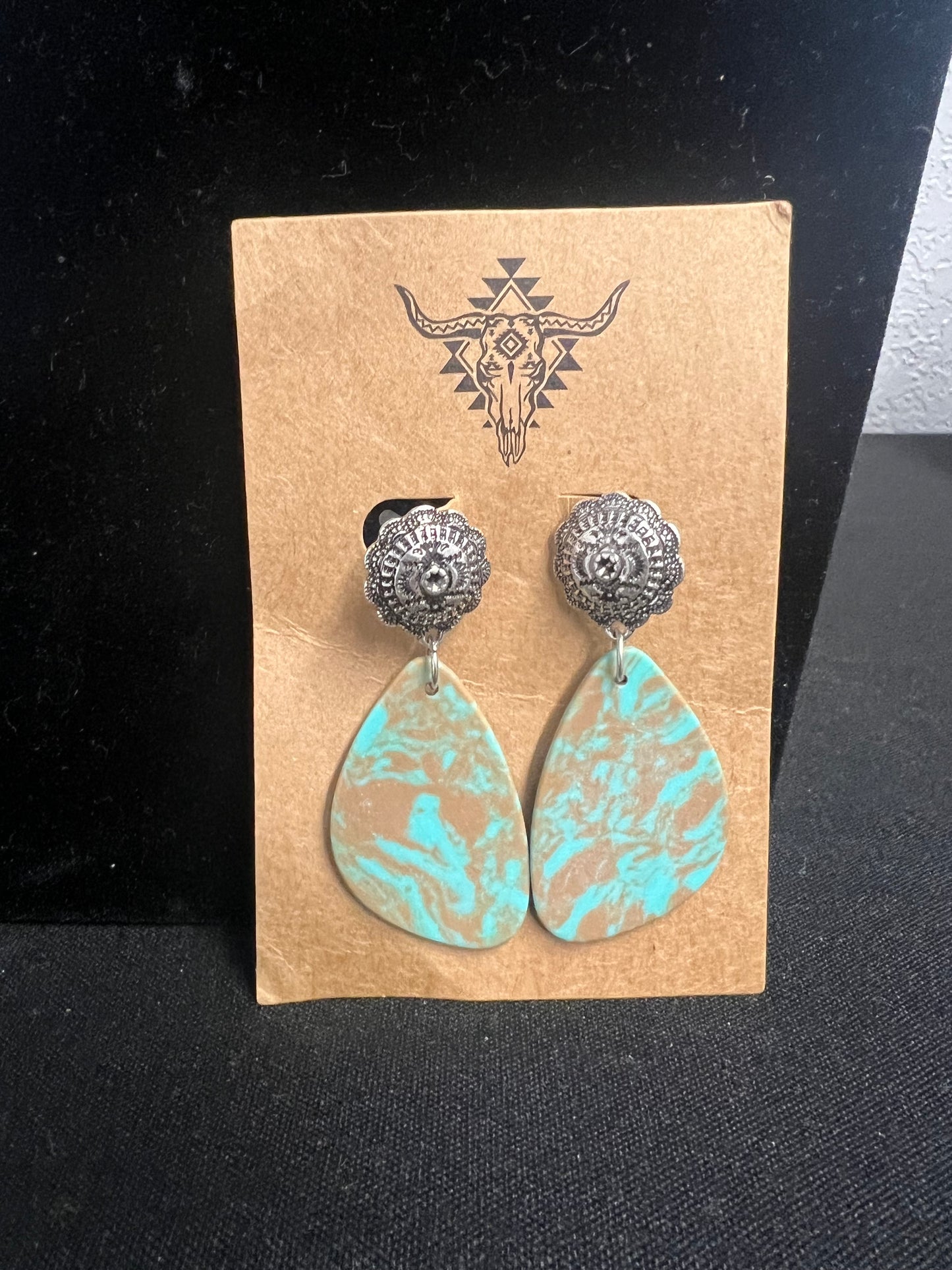 Turquoise Slab Earrings with Concho Stud Tops