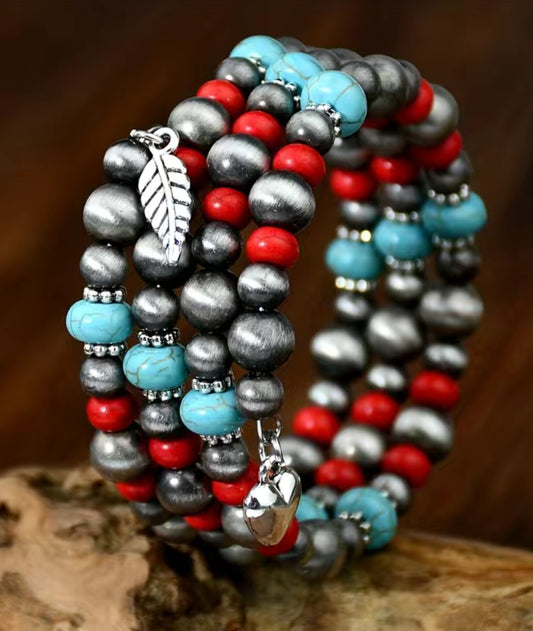 Red, Turquoise, and Navajo Bracelet