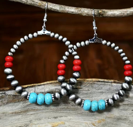 Red, Turquoise, and Navajo Earrings- Last One