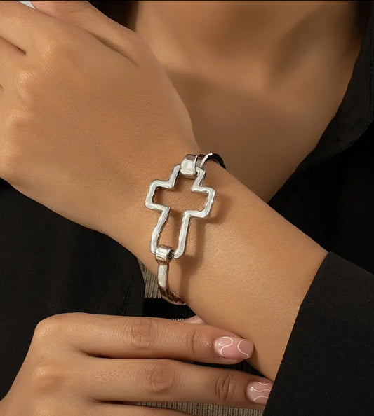 Silver Cross Cuff Bracelet
