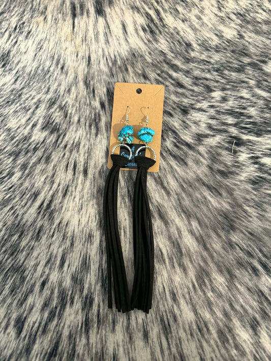 Black Fringe and Turquoise Earrings